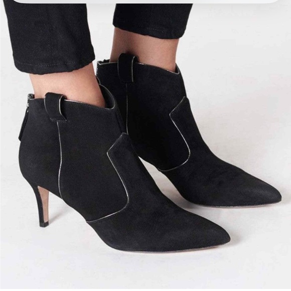 Veronica Beard Lexi Ankle Boots Western Heeled Bootie Black Suede US size 7.5 - Picture 1 of 16